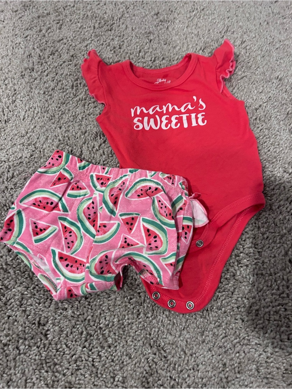 Baby Girl “Mama's Sweetie” Bodysuit & Pink Watermelon Shorts Set